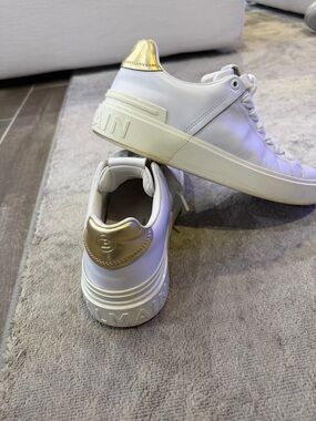Balmain women’s  Leather Sneakers with Gold Heel Accent -size 9